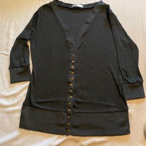 Dark Grey 3/4 Sleeve Snap Cardigan